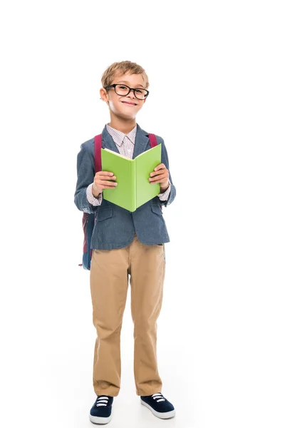 Schattig schooljongen met boek — Stockfoto