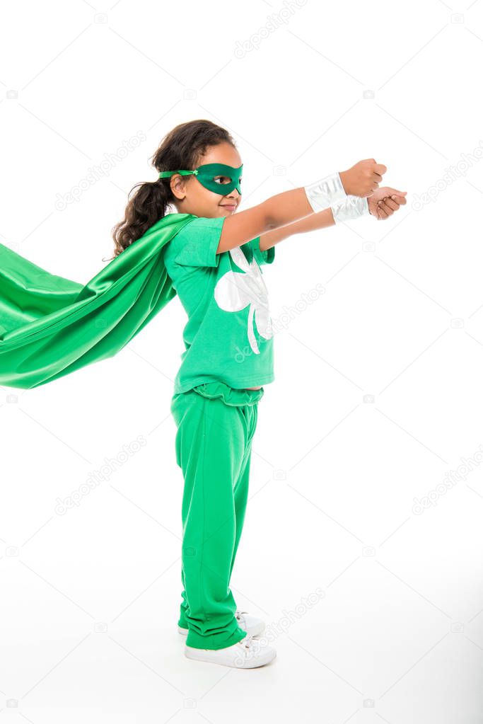 superhero girl with waving cape
