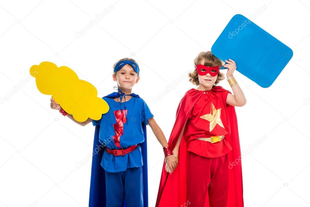 superheroes with empty speech bubbles