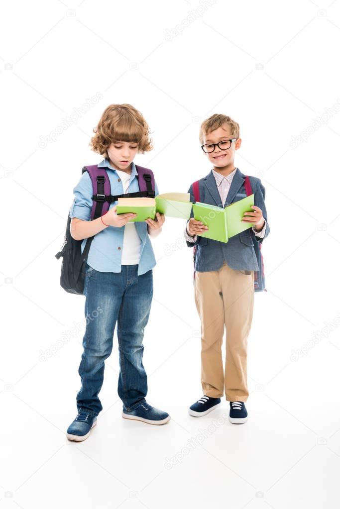 schoolboys reading books