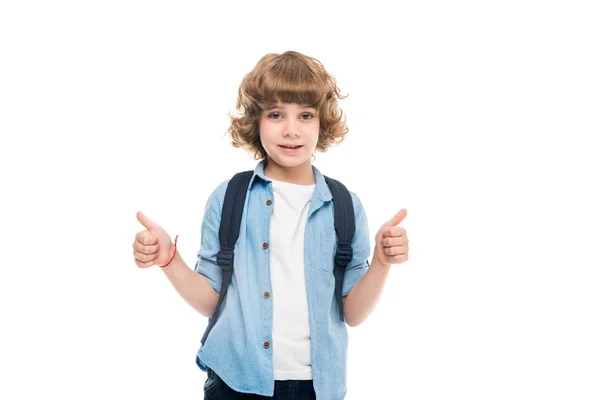 Schooljongen duimen opdagen — Stockfoto