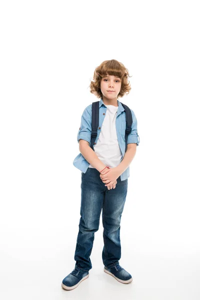 Adorable schoolboy with backpack — Stock Photo, Image