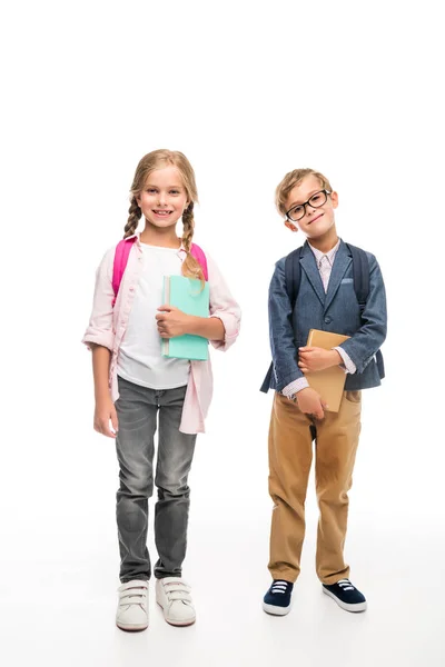 Colegas de classe com mochilas e livros — Fotografia de Stock