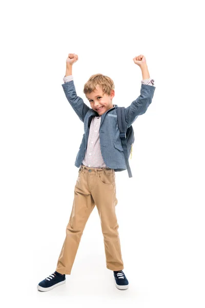 Schattig schooljongen met rugzak — Stockfoto