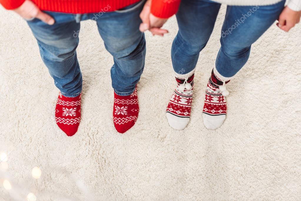 couple in knitted socks
