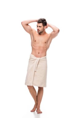man covering with towel after shower clipart
