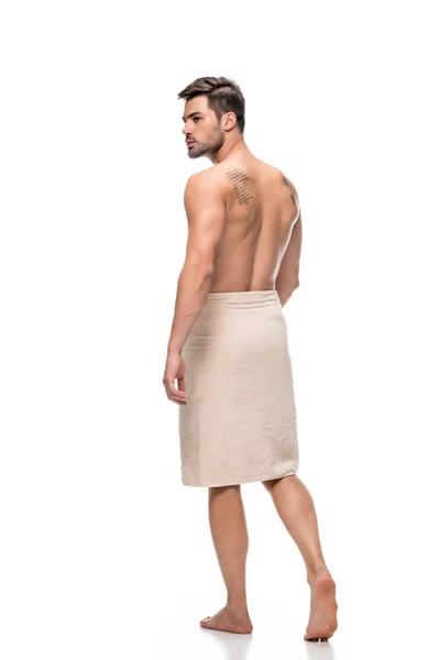 Man covering with towel after shower — Stock Photo, Image