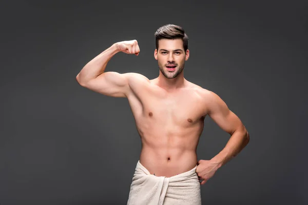 Man covering with towel after shower — Stock Photo, Image