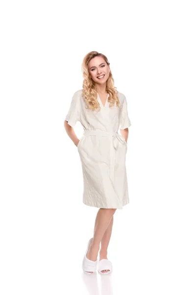 Blonde woman in robe — Stock Photo, Image