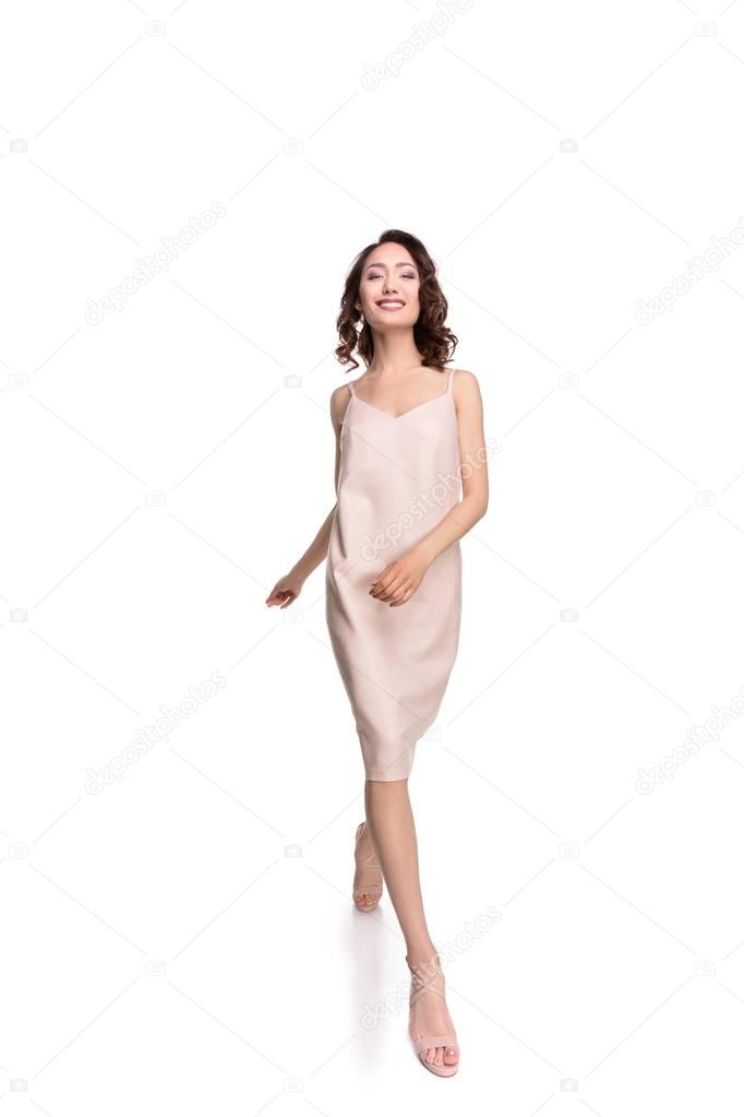 asian girl in dress walking