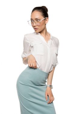 gorgeous asian woman in eyeglasses clipart