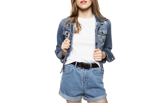 Flicka i denim kläder — Stockfoto