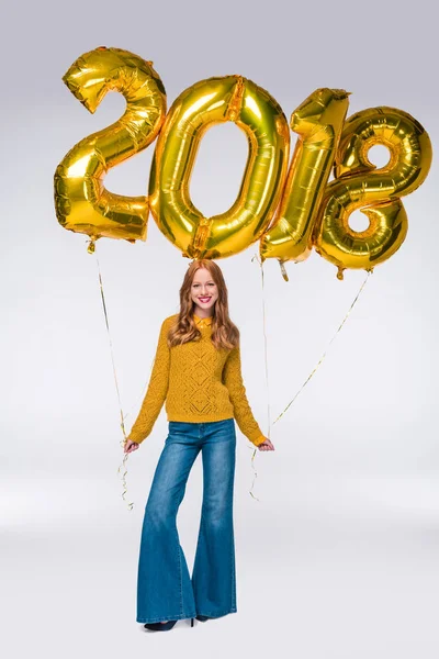 Chica con 2018 globos — Foto de Stock