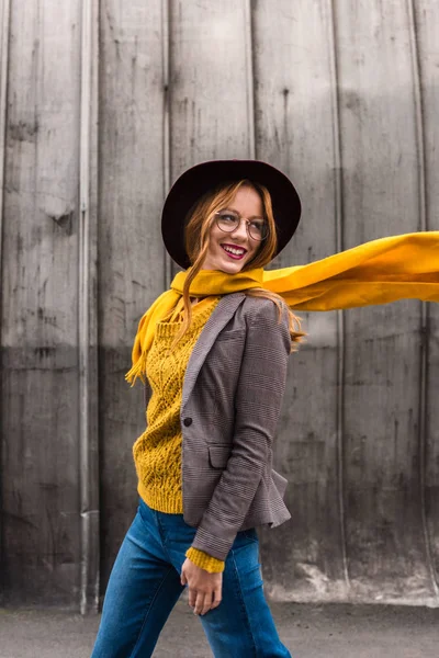 Beautiful girl in hat and scarf — Stock Photo, Image