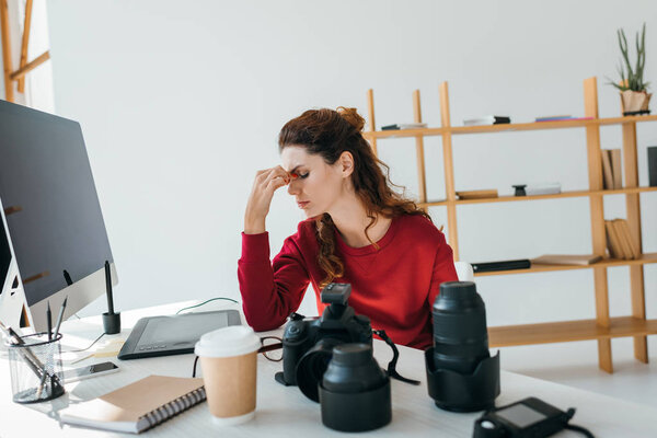 tired female photographer