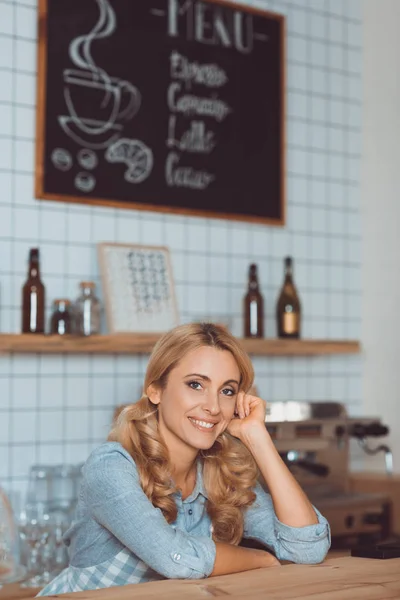 Beautiful waitress in cafe — Stock Photo, Image