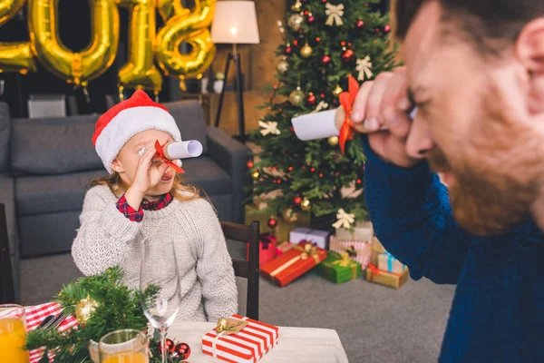 Father and daughter having fun on christmas — Stock Photo, Image