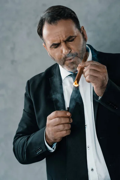 Homme d'affaires fumant cigare — Photo gratuite