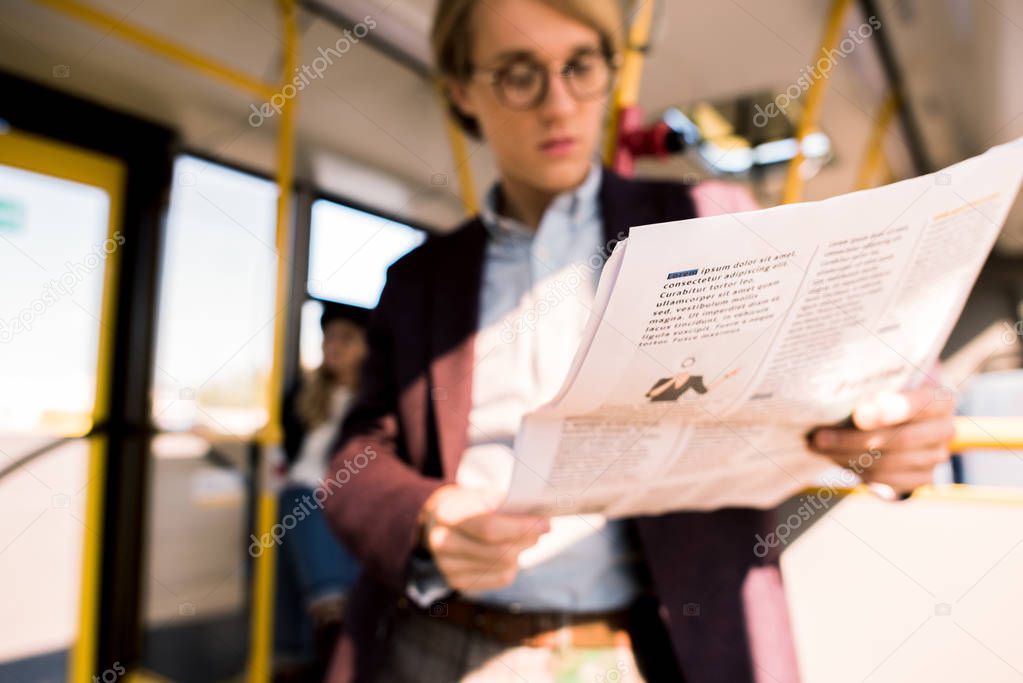 young businessman in bus