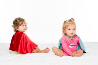 toddler girls in superhero capes clipart
