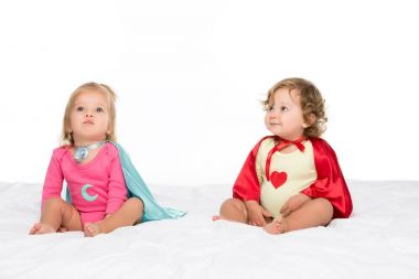 toddler girls in superhero capes clipart