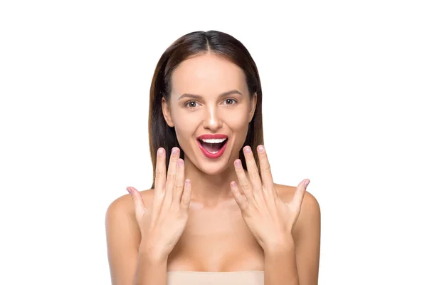 Happy girl showing manicure — Stock Photo, Image