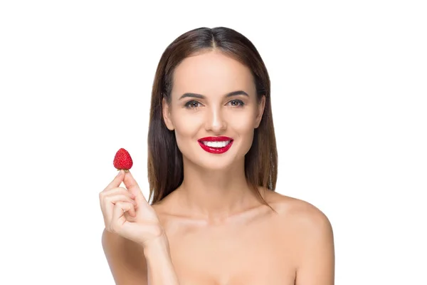 Young woman with strawberry — Stock Photo, Image