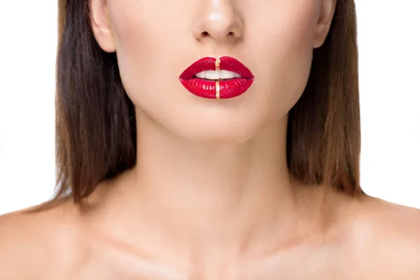 Lány vörös ajkak — Stock Fotó