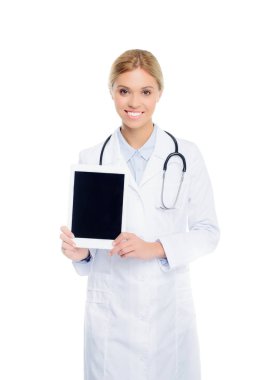 Doktor tablet ile boş perde ile