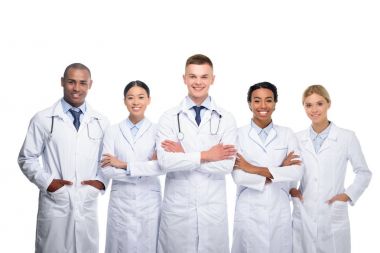 multiethnic doctors with crossed arms clipart