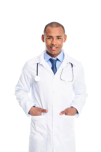 Americký doktor s stetoskop — Stock fotografie