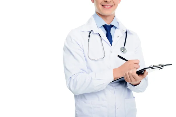 Doktor v bílém plášti s diagnózou — Stock fotografie