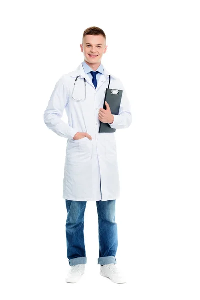 Doctor with stethoscope and diagnosis — Stock Photo, Image