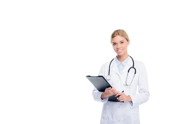 Beautiful doctor with diagnosis — Stock Photo, Image