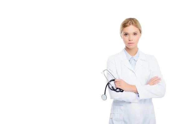 Médico feminino com estetoscópio — Fotografia de Stock