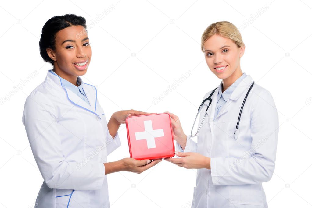 doctors presenting first aid kit