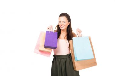 smiling woman with shopping bags