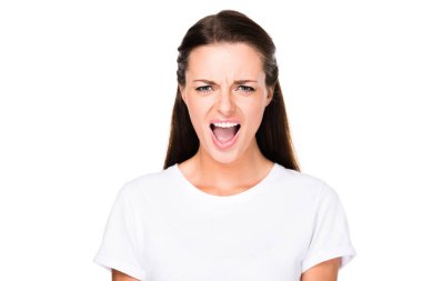 woman screaming and looking at camera clipart