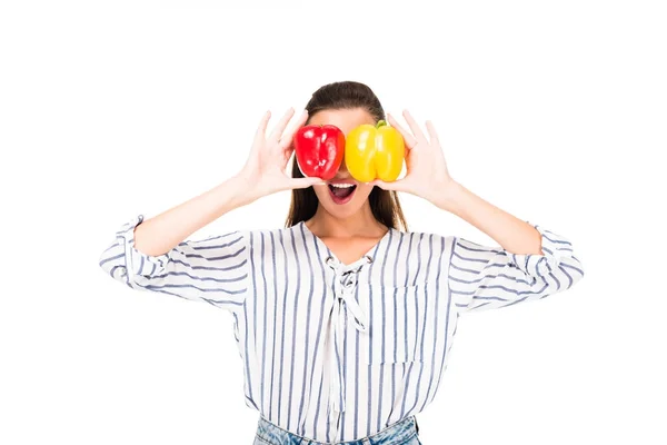 Mujer con sabrosos pimientos — Foto de Stock