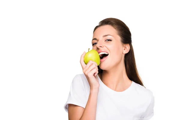 Donna con mela fresca — Foto Stock