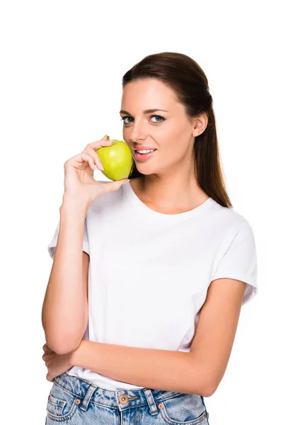 Woman with fresh apple — Stock Photo, Image