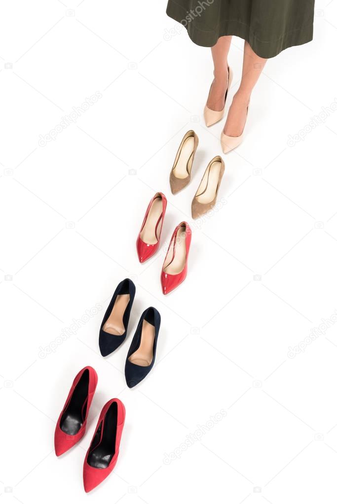 woman and various stylish high heels