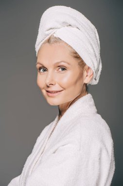 mature woman in bath robe clipart