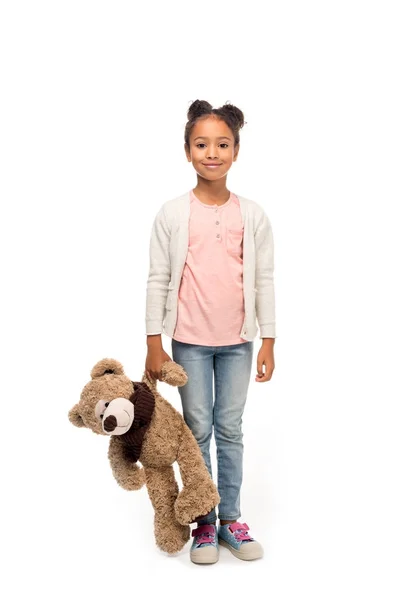 Criança americana africana com ursinho de pelúcia — Fotografia de Stock