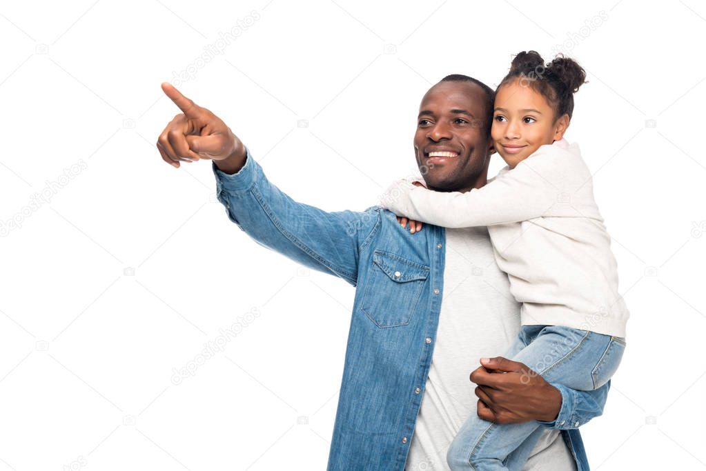 father and daughter looking away