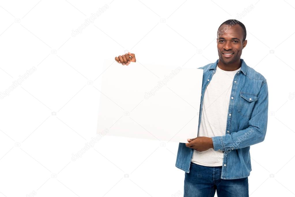 african american man with blank banner