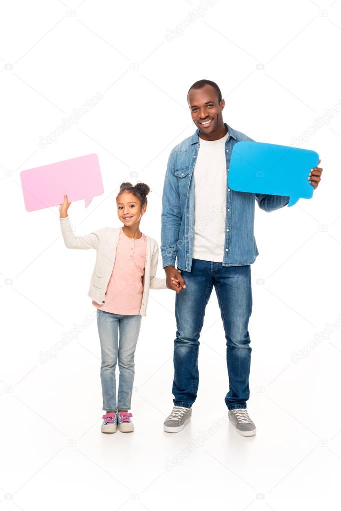 father and daughter with speech bubbles