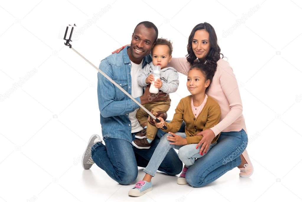 african american family taking selfie