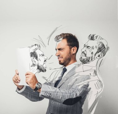 businessman drawing himself with pencil clipart