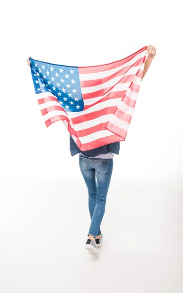 Jonge vrouw met ons vlag — Stockfoto